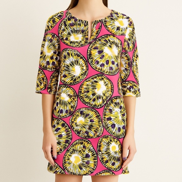 J Crew Cotton Tunic Dress Electric Kiwi Print V Neck 3/4 Sleeve 00 - Picture 12 of 12